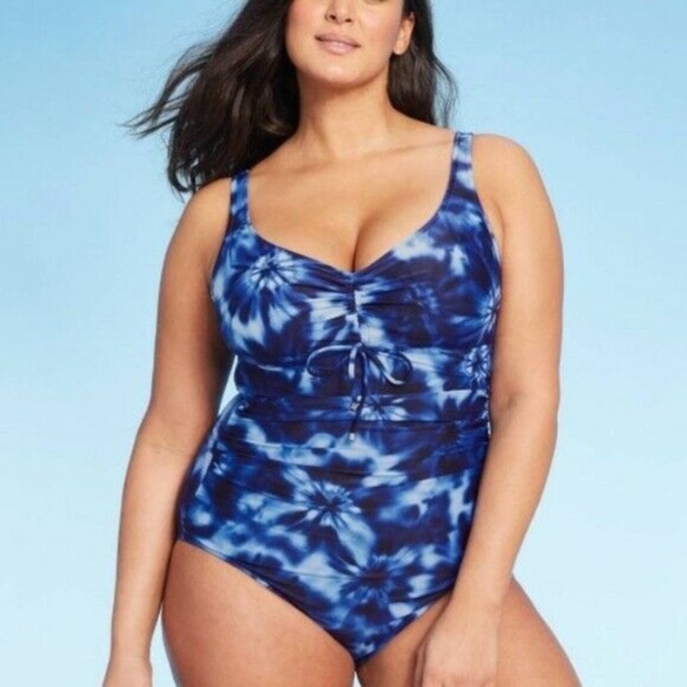 Aqua Green Tie Dye Blue Black One Piece Swimsuit
